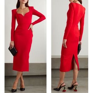 NWT Alex Perry Red Maren Stretch Crepe Sweetheart Neckline Midi Dress Size 2